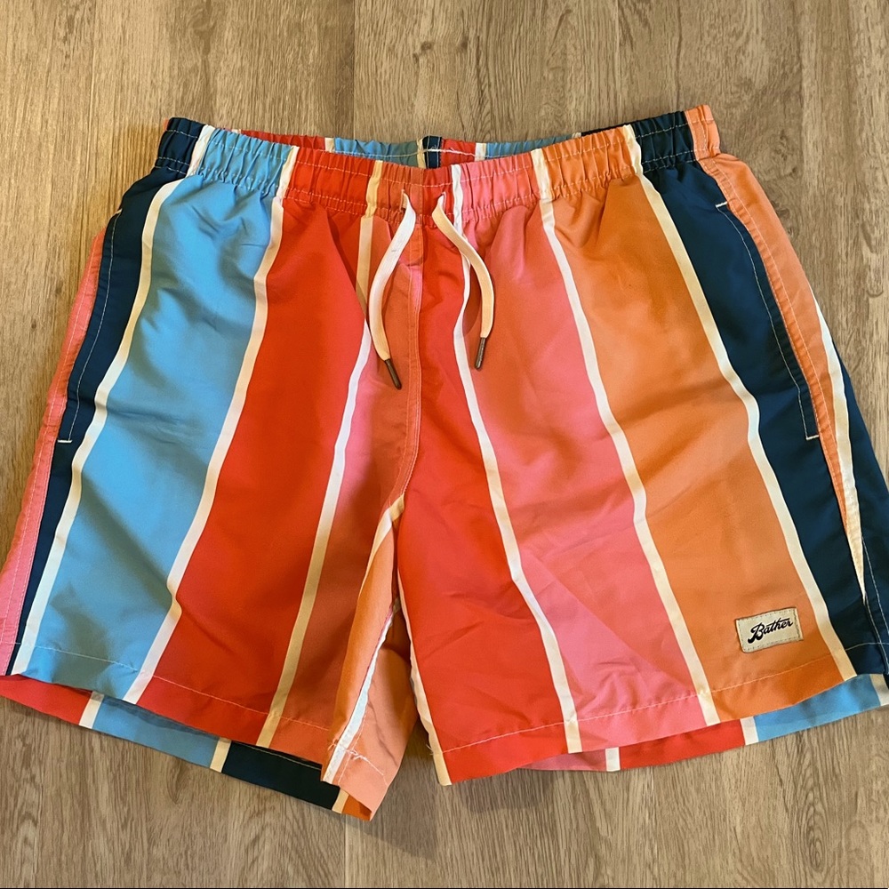 Bather Men’s Striped Swim Trunk, Size Small with Elastic Waist